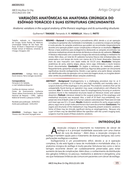 Original Article ANATOMIC VARIATIONS in the SURGICAL ANATOMY of the THORACIC ESOPHAGUS and ITS SURROUNDING STRUCTURES