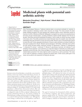 Medicinal Plants with Potential Anti- Arthritic Activity