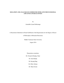 Isolation and Analysis of Compounds with Anti-Trypanosomal and Anti-Cancer Activity