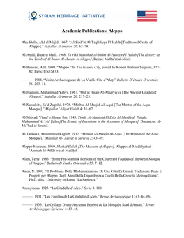 Academic Publications: Aleppo