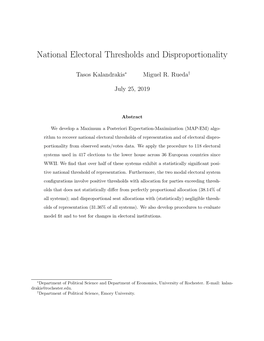 National Electoral Thresholds and Disproportionality