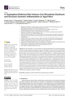 A Tryptophan-Deficient Diet Induces Gut Microbiota Dysbiosis And