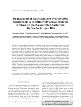 Degradation of Gallic Acid and Hydrolysable Polyphenols Is Constitutively Activated in the Freshwater Plant-Associated Bacterium Matsuebacter Sp