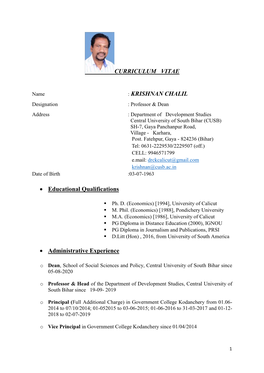 CURRICULUM VITAE : KRISHNAN CHALIL • Educational Qualifications