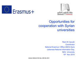 Opportunities for Cooperation with Syrian Universities