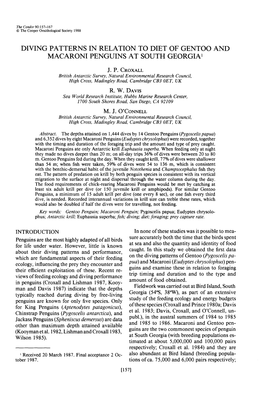 Diving Patterns in Relation to Diet of Gentoo and Macaroni Penguins At