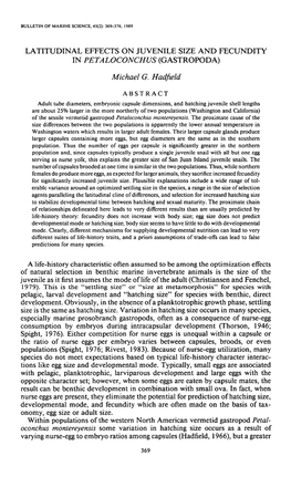 Latitudinal Effects on Juvenile Size and Fecundity in <I>Petaloconchus