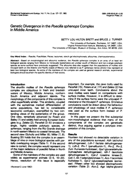 Genetic Divergence in the Poecilia Sphenops Complex in Middle America