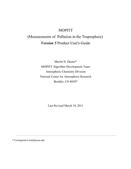 MOPITT (Measurements of Pollution in the Troposphere) Version 5 Product User's Guide