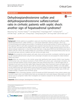 Dehydroepiandrosterone Sulfate and Dehydroepiandrosterone Sulfate/Cortisol Ratio in Cirrhotic Patients with Septic Shock: Anothe