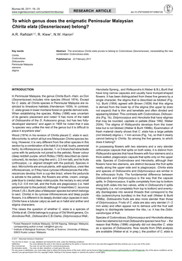 To Which Genus Does the Enigmatic Peninsular Malaysian Chirita Elata (Gesneriaceae) Belong?