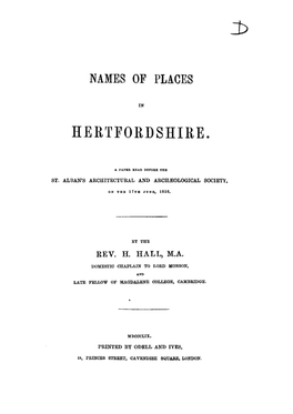Names of Places in Hertfordshire