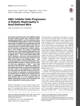 ASK1 Inhibitor Halts Progression of Diabetic Nephropathy in Nos3-Deficient Mice