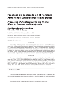 Procesos De Desarrollo En El Poniente Almeriense: Agricultores E Inmigrados Processes of Development in the West of Almería: Farmers and Immigrants