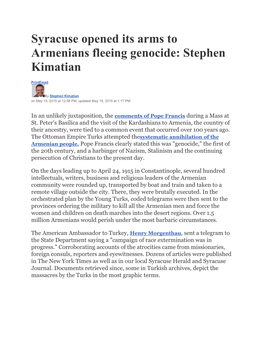 Syracuse Opened Its Arms to Armenians Fleeing Genocide: Stephen Kimatian