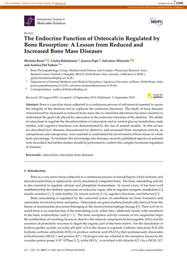 The Endocrine Function of Osteocalcin Regulated by Bone Resorption: a Lesson from Reduced and Increased Bone Mass Diseases