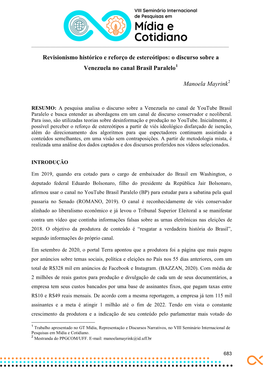 O Discurso Sobre a Venezuela No Canal Brasil Paralelo1 Manoela