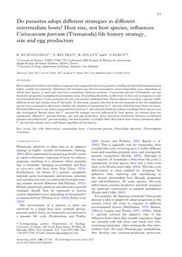 Do Parasites Adopt Different Strategies in Different Intermediate Hosts? Host