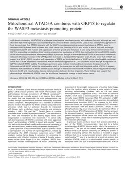 Mitochondrial ATAD3A Combines with GRP78 to Regulate the WASF3 Metastasis-Promoting Protein