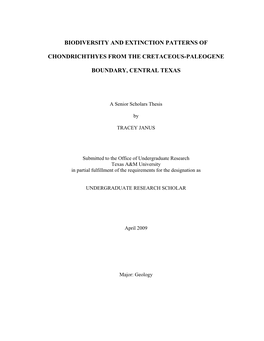 Biodiversity and Extinction Patterns of Chondrichthyes from the Cretaceous-Paleogene Boundary, Central Texas