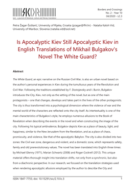 Is Apocalyptic Kiev Still Apocalyptic Kiev in English Translations of Mikhail Bulgakov's Novel the White Guard?