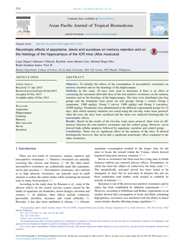 Neurotropic Effects of Aspartame, Stevia and Sucralose on Memory Retention and on the Histology of the Hippocampus of the ICR Mice (Mus Musculus)