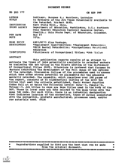 An Estimate of the Job Types Potentially Available to the Retarded