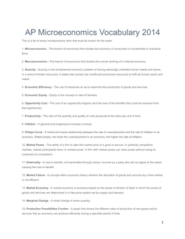 AP Microeconomics Vocabulary 2014