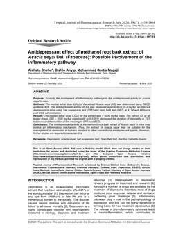 Antidepressant Effect of Methanol Root Bark Extract of Acacia Seyal Del