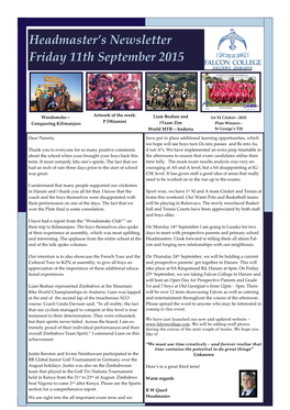 Headmaster's Newsletter Friday 11Th September 2015