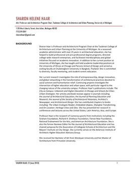 SHARON HELENE HAAR AIA, Professor and Architecture Program Chair, Taubman College of Architecture and Urban Planning, University of Michigan
