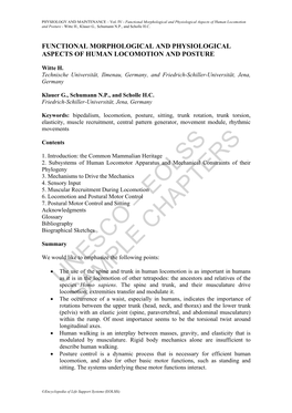 Functional Morphological and Physiological Aspects of Human Locomotion and Posture - Witte H., Klauer G., Schumann N.P., and Scholle H.C