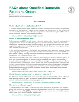 Faqs About Qualified Domestic Relations Orders U.S