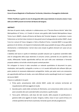 Servizio Risorse Idriche” Della Città Metropolitana Di Torino, Vi È L’Analisi Di Alcune Aree Gestite Dalla Società Metropolitana Acque Torino S.P.A