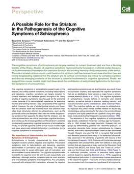 A Possible Role for the Striatum in the Pathogenesis of the Cognitive