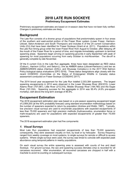 2018 LATE RUN SOCKEYE Preliminary Escapement Estimates