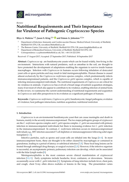 Nutritional Requirements and Their Importance for Virulence of Pathogenic Cryptococcus Species