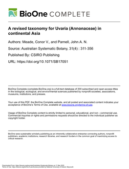 A Revised Taxonomy for Uvaria (Annonaceae) in Continental Asia