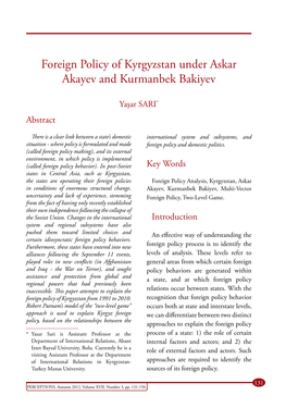Foreign Policy of Kyrgyzstan Under Askar Akayev and Kurmanbek Bakiyev