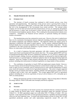 IV. TRADE POLICIES by SECTOR (1) 1. the Structure of Israel's Economy