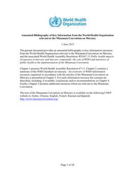 Summary of Information Available from the World Health Organization