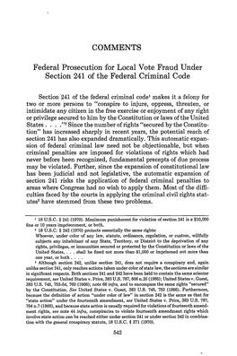 Federal Prosecution for Local Vote Fraud Under Section 241 of the Federal Criminal Code