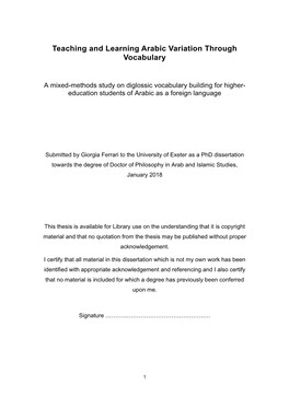 Teaching and Learning Arabic Variation Through Vocabulary