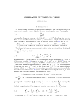 Accelerating Convergence of Series