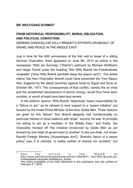 Dr. Wolfgang Schmidt from Historical Responsibility, Moral Obligation, and Political Conviction. German Chancellor Willy Brandt