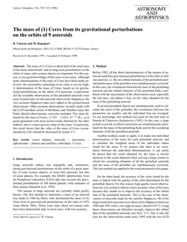 Ceres from Its Gravitational Perturbations on the Orbits of 9 Asteroids