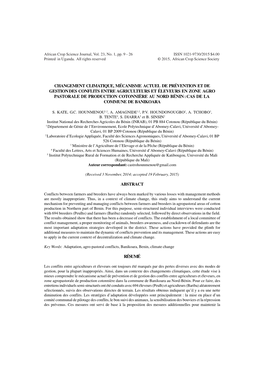 Changement Climatique, Mécanisme Actuel De Prévention Et De Gestion Des Conflits Entre Agriculteurs Et Éleveurs