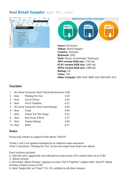 Seal Retail Sampler Mp3, Flac, Wma