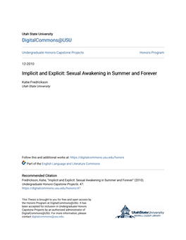 Implicit and Explicit: Sexual Awakening in Summer and Forever