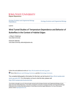 Wind Tunnel Studies of Temperature Dependence and Behavior of Butterflies in the Context of Habitat Dgese